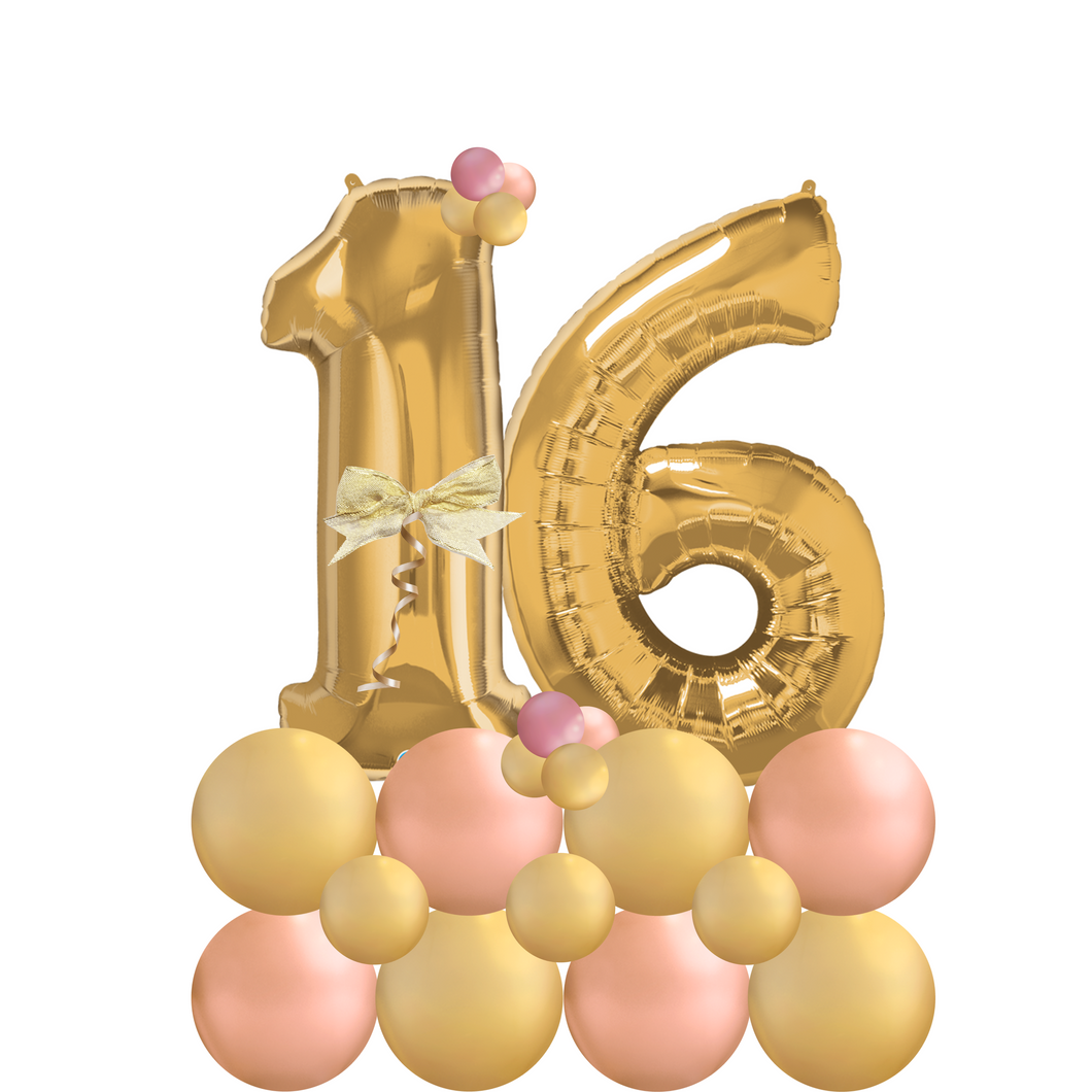 Double Digits Gold & Mauve Balloon Marquee