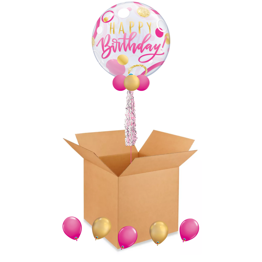HBD Pink & Gold Dots Balloon in a Box