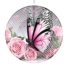 Load image into Gallery viewer, Pink Butterfly with Roses Wind Spinner
