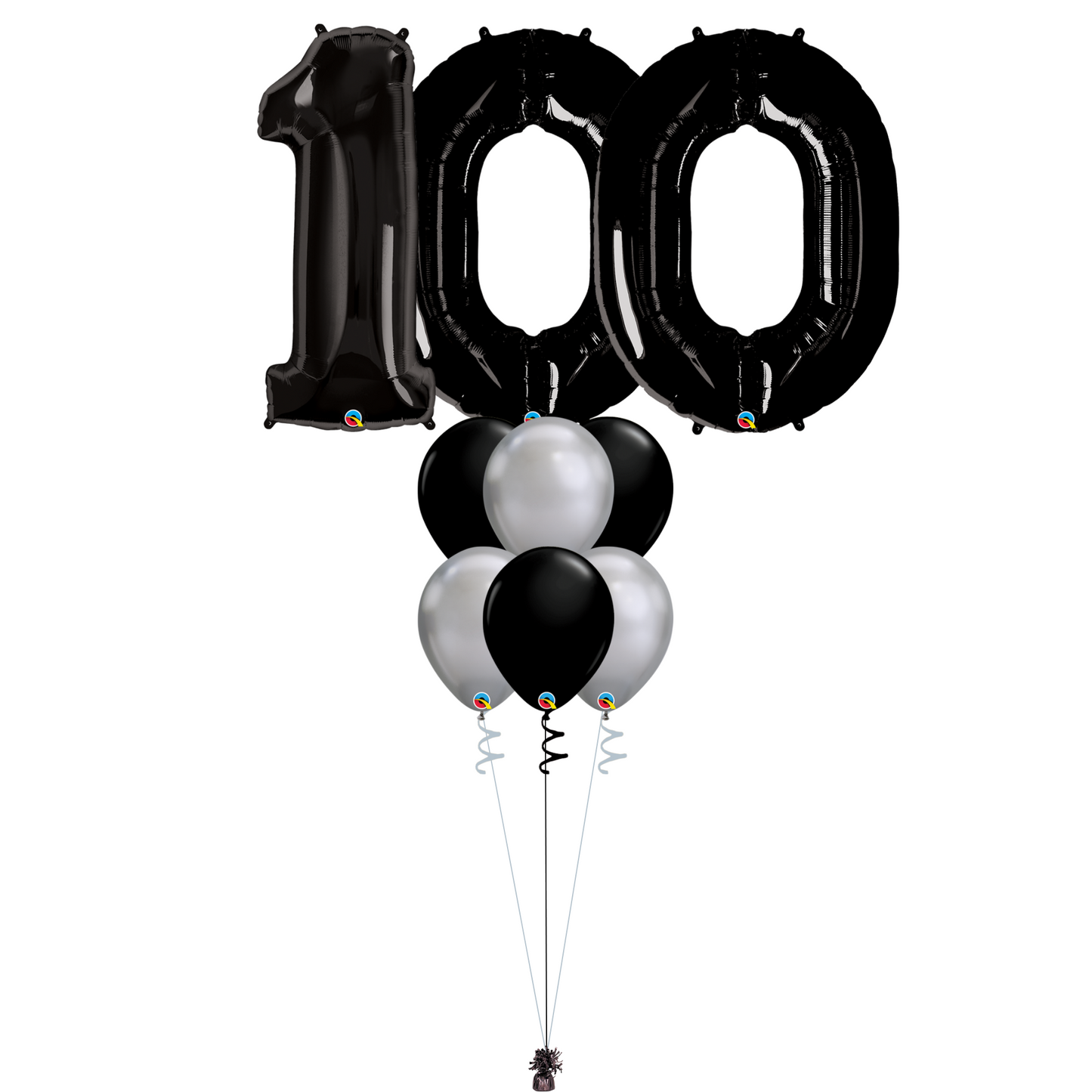 Bouquet of 8 Balloons - Black & Chrome Silver