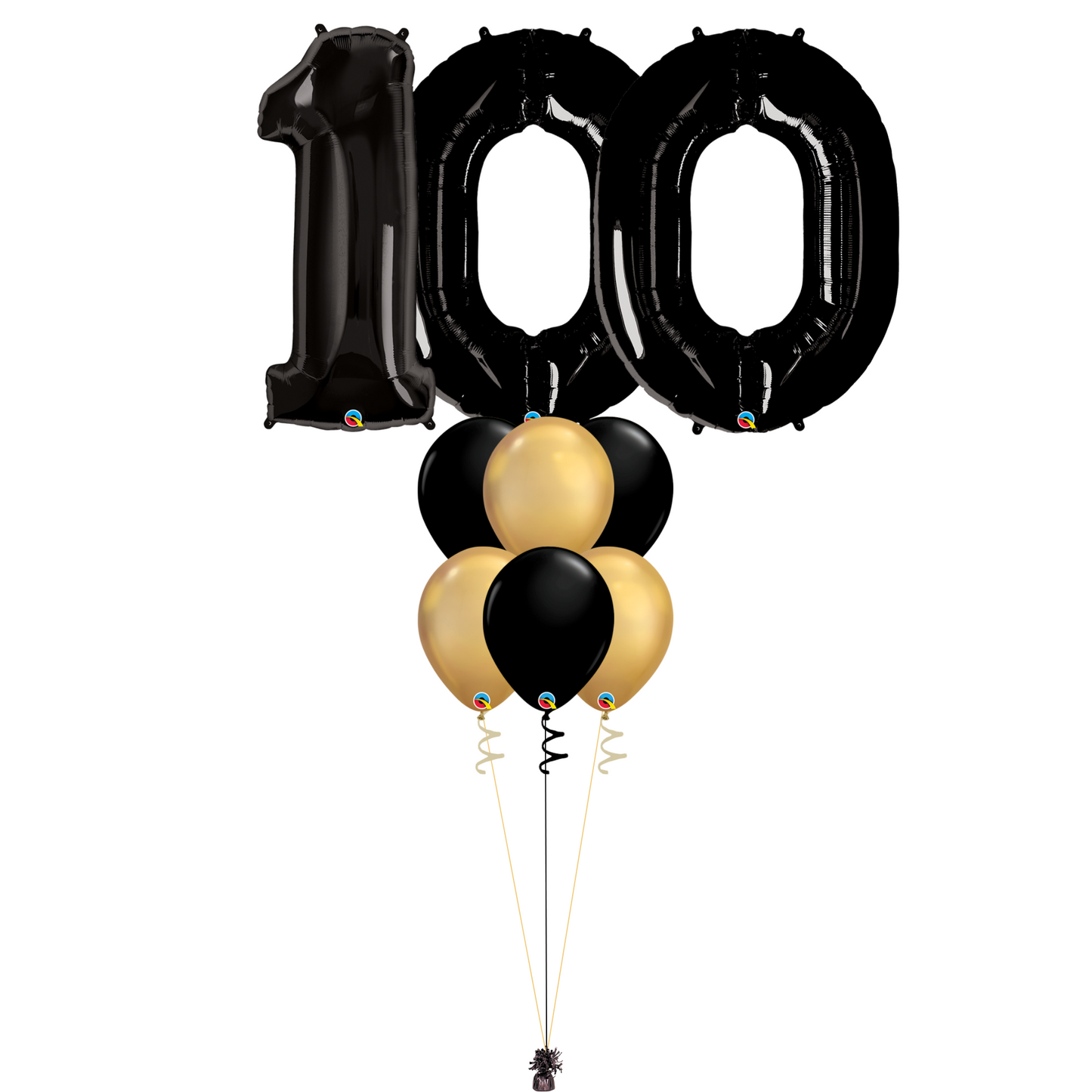 Bouquet of 8 Balloons - Black & Chrome Gold