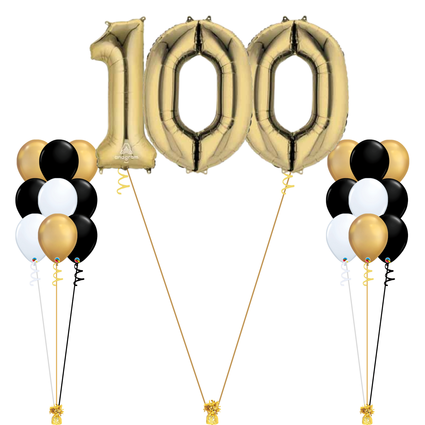 100th Birthday Glitz and Glam Bundle - Black, Satin Gold and White