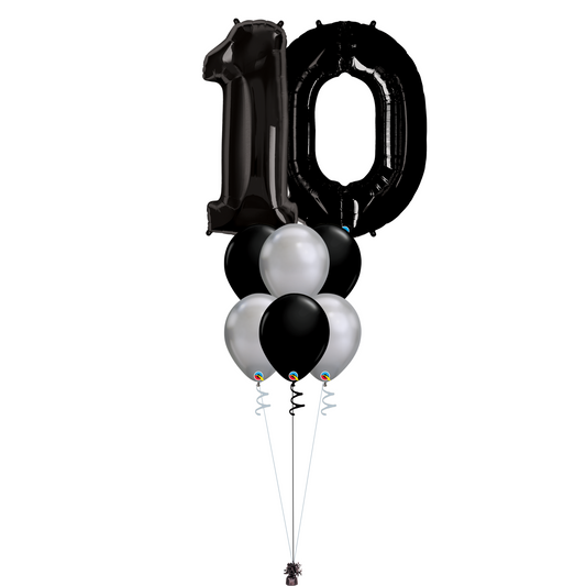 Bouquet of 8 Balloons - Black & Chrome Silver