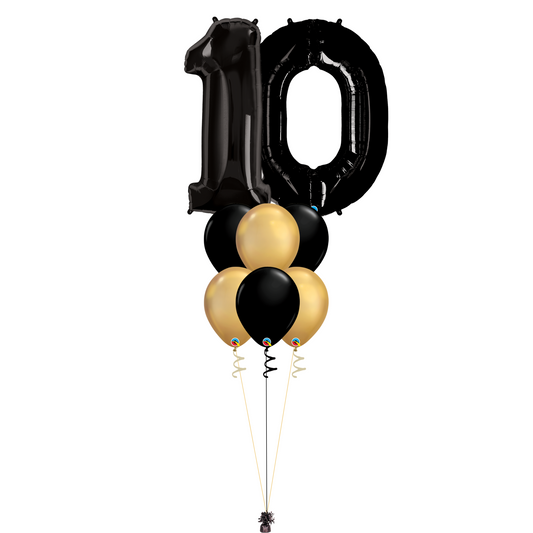 Bouquet of 8 Balloons - Black & Chrome Gold