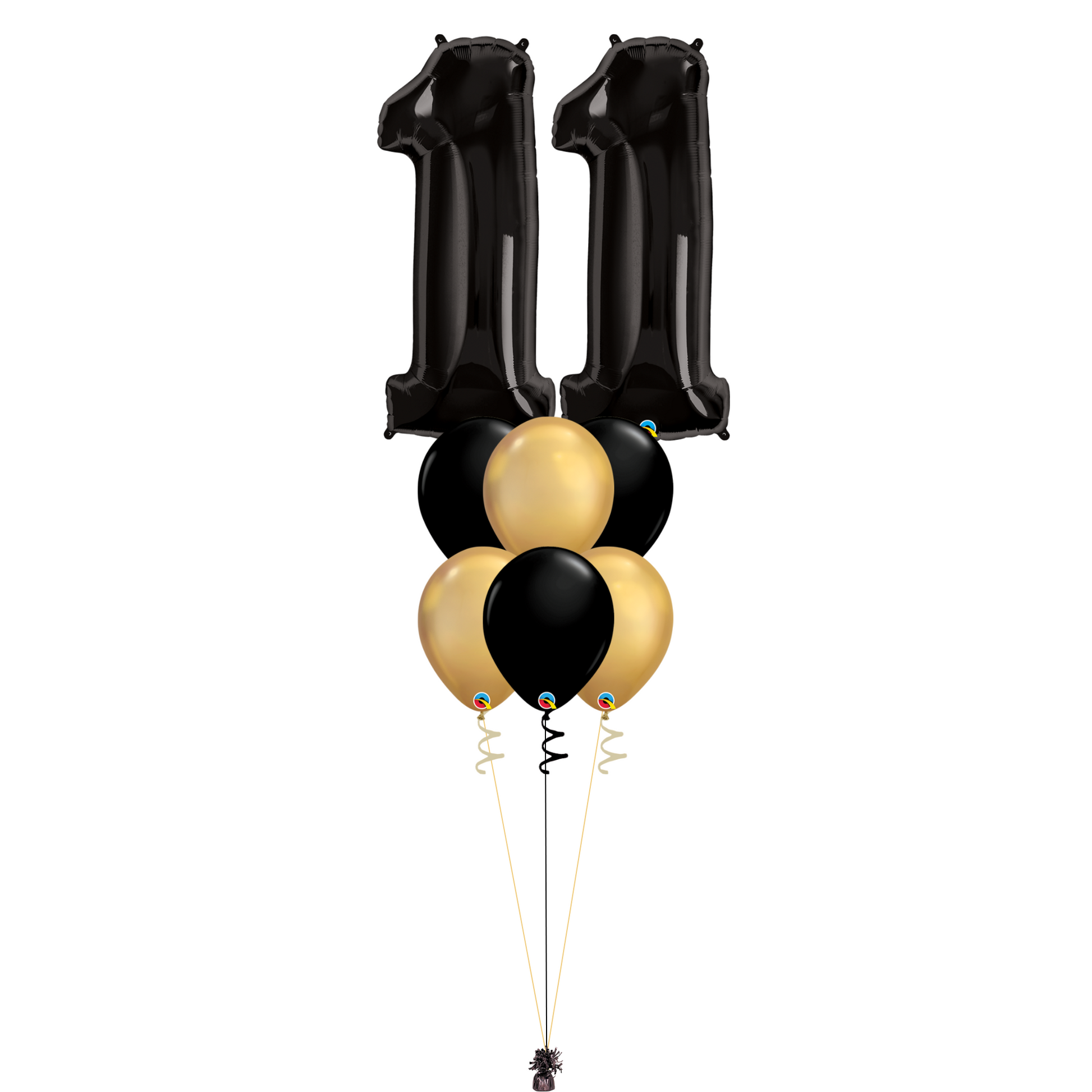 Bouquet of 8 Balloons - Black & Chrome Gold Age 11