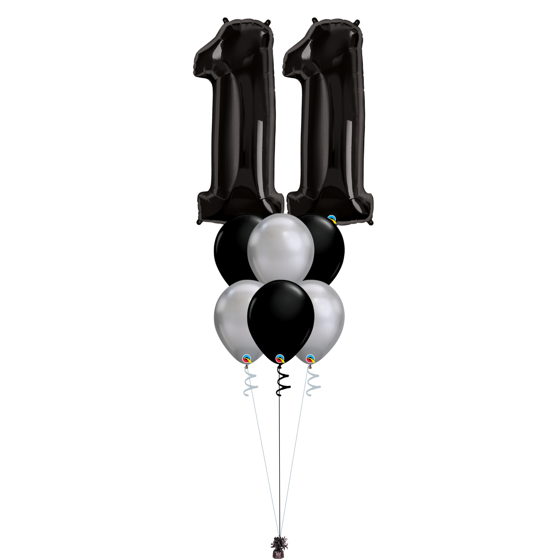 Bouquet of 8 Balloons - Black & Chrome Silver Age 11