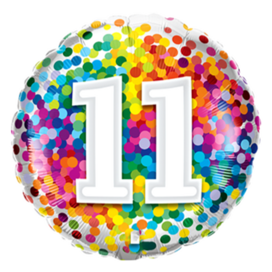 11th Birthday Rainbow Confetti 18" Foil Balloon