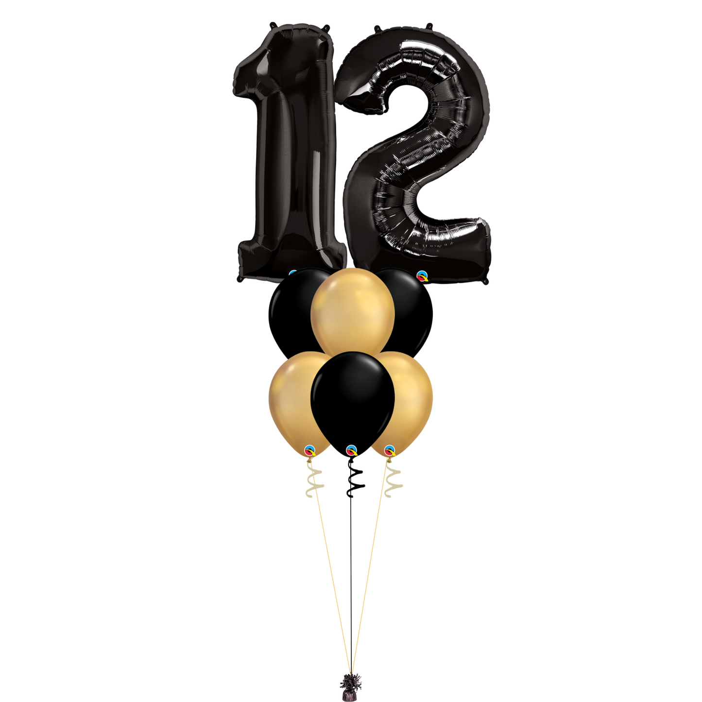 Bouquet of 8 Balloons - Black & Chrome Gold