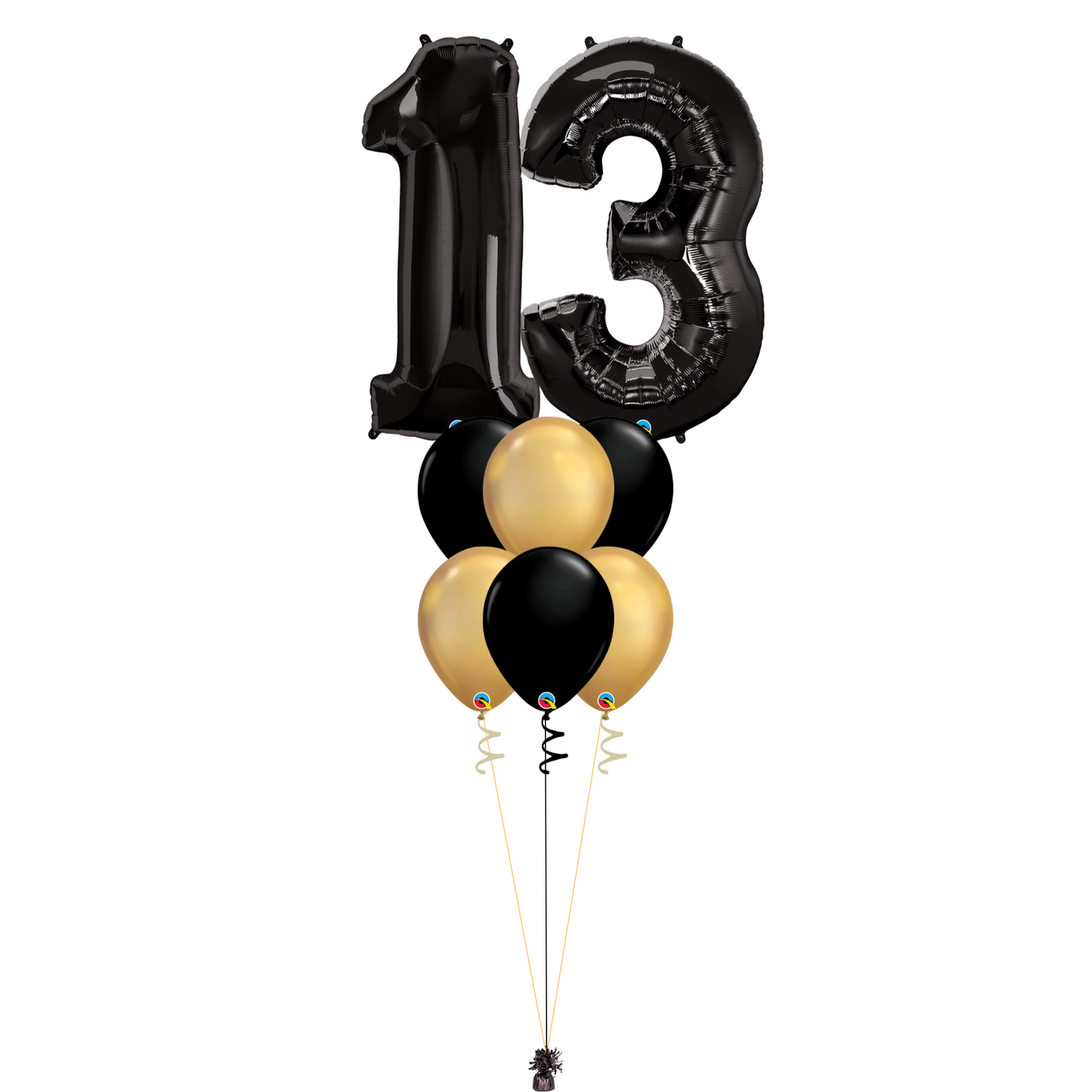 Bouquet of 8 Balloons - Black & Chrome Gold