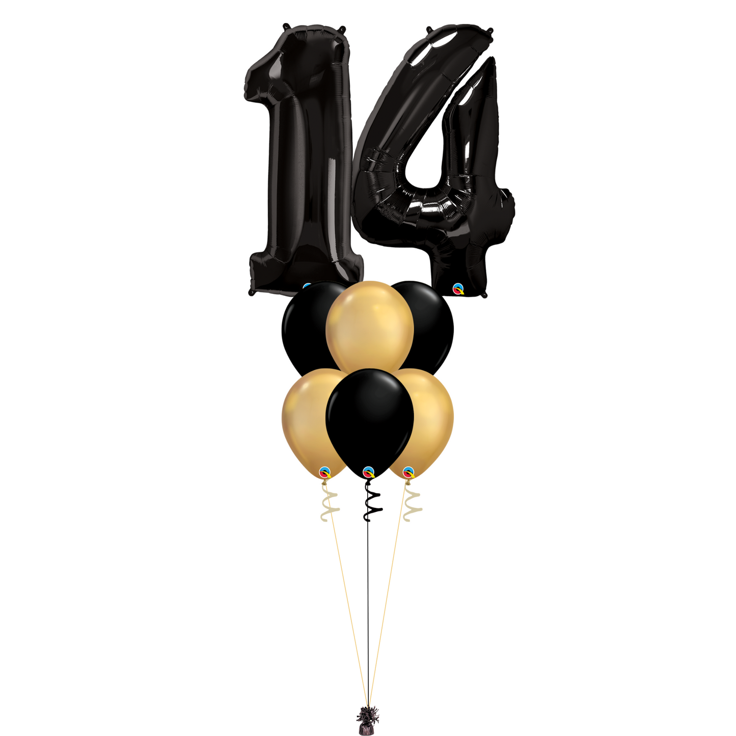 Bouquet of 8 Balloons - Black & Chrome Gold