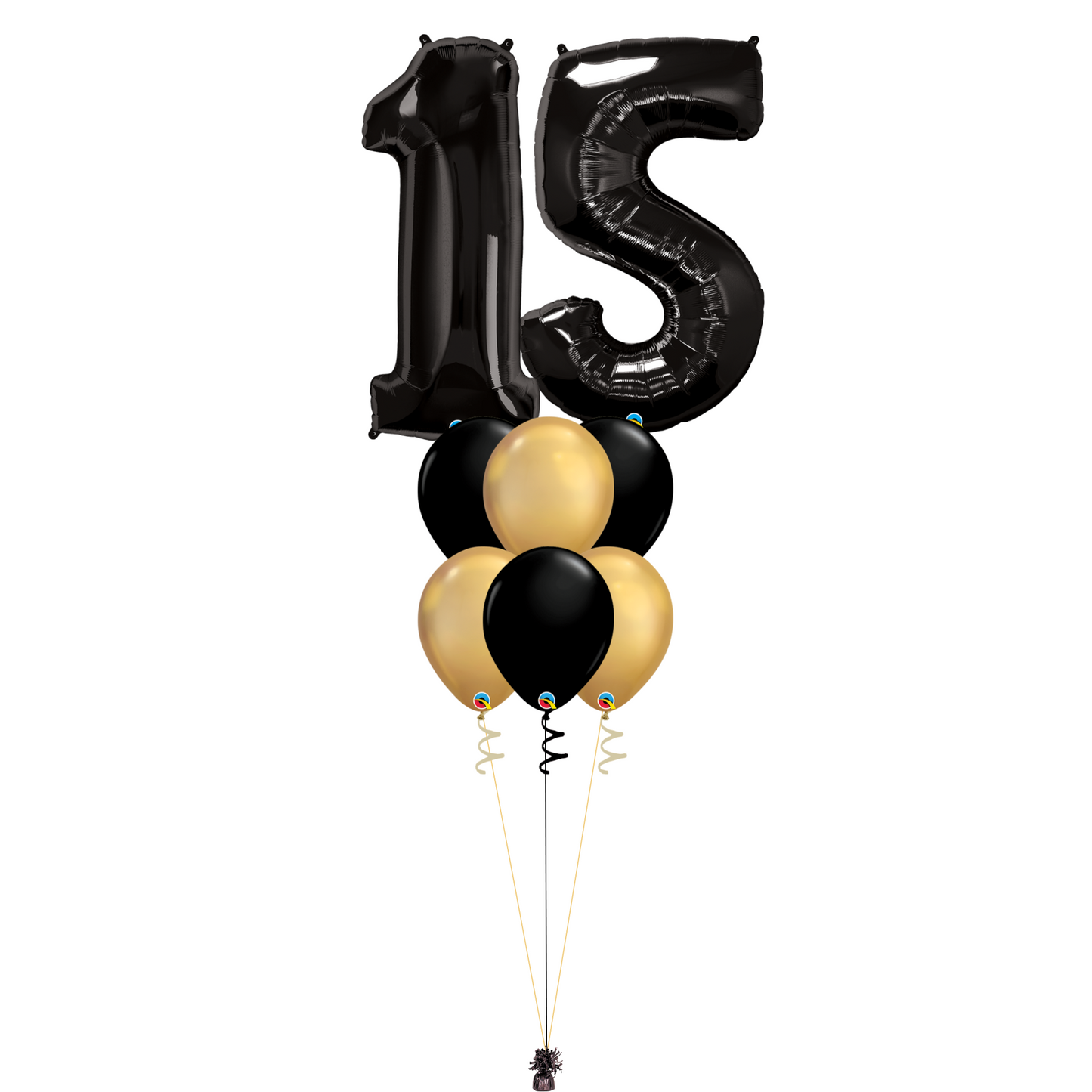 Bouquet of 8 Balloons - Black & Chrome Gold