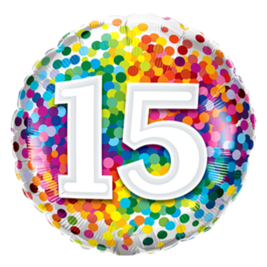 15th Birthday Rainbow Confetti 18" Foil Balloon