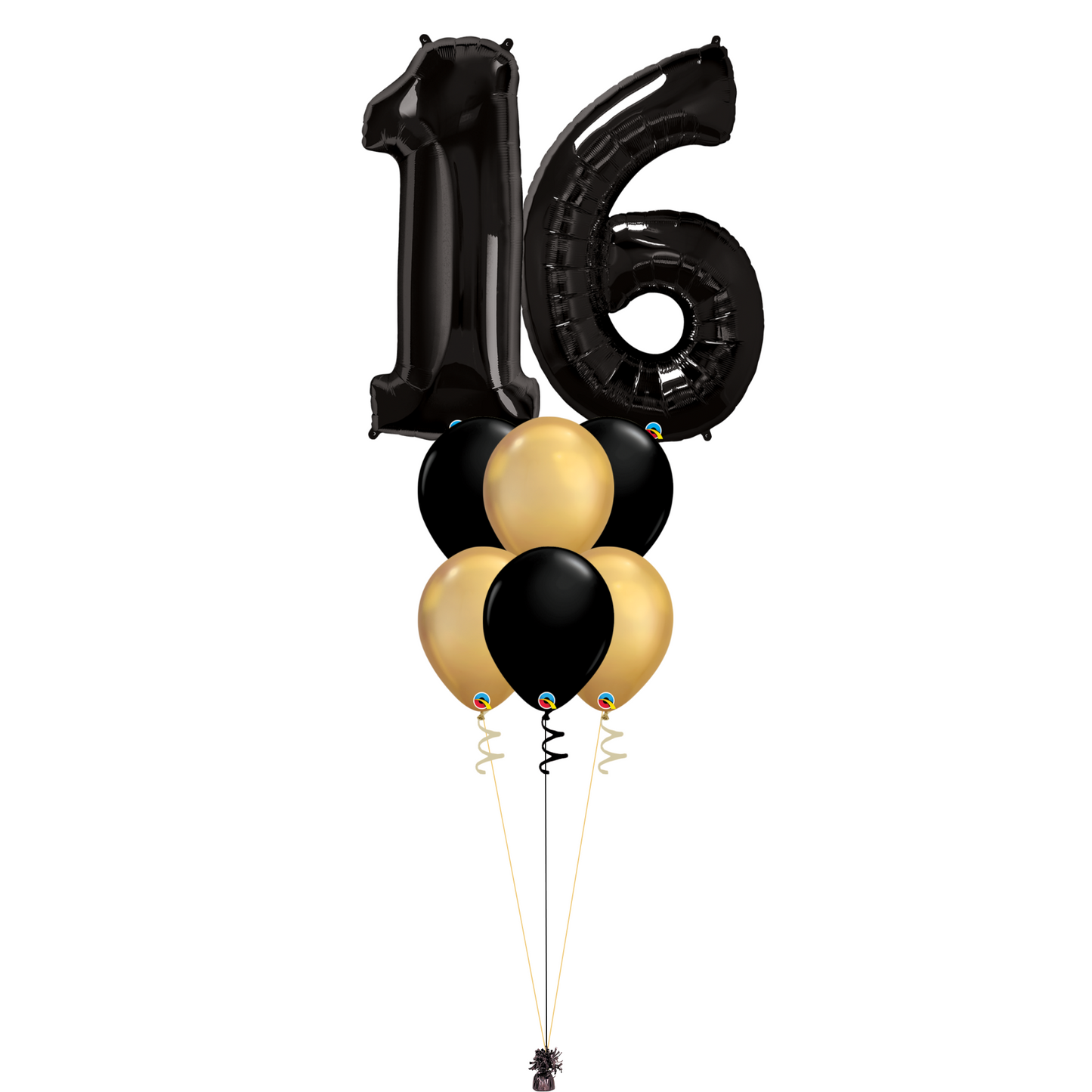 Bouquet of 8 Balloons - Black & Chrome Gold