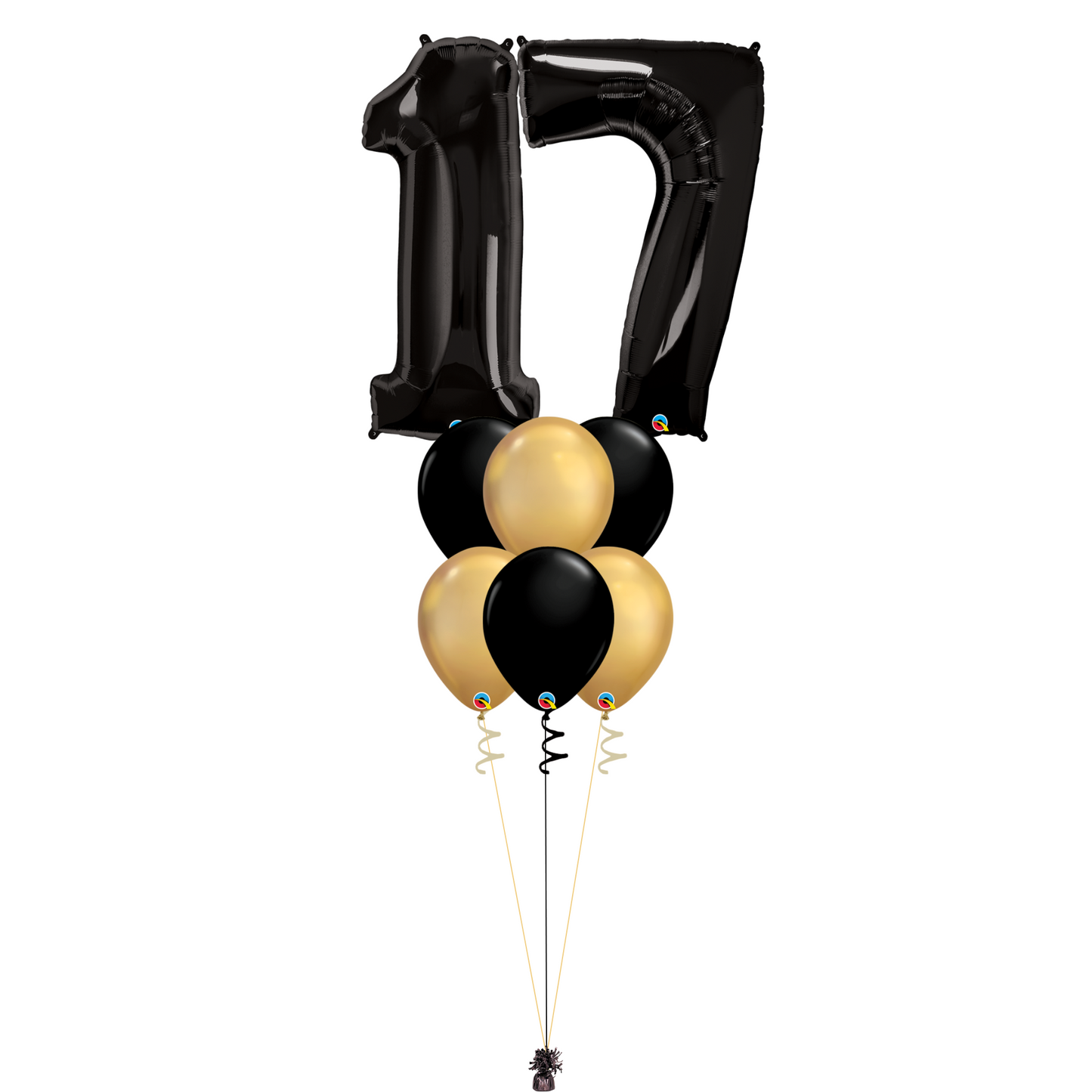 Bouquet of 8 Balloons - Black & Chrome Gold