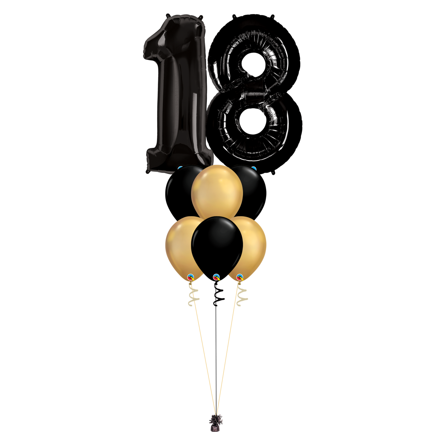 Bouquet of 8 Balloons - Black & Chrome Gold