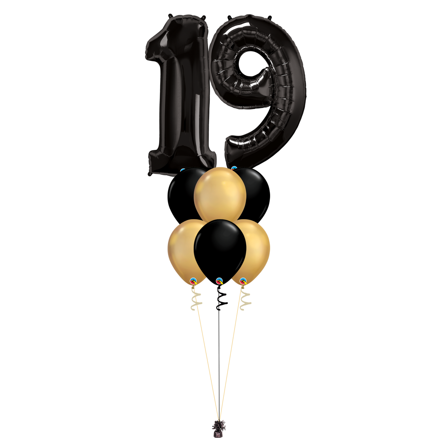 Bouquet of 8 Balloons - Black & Chrome Gold