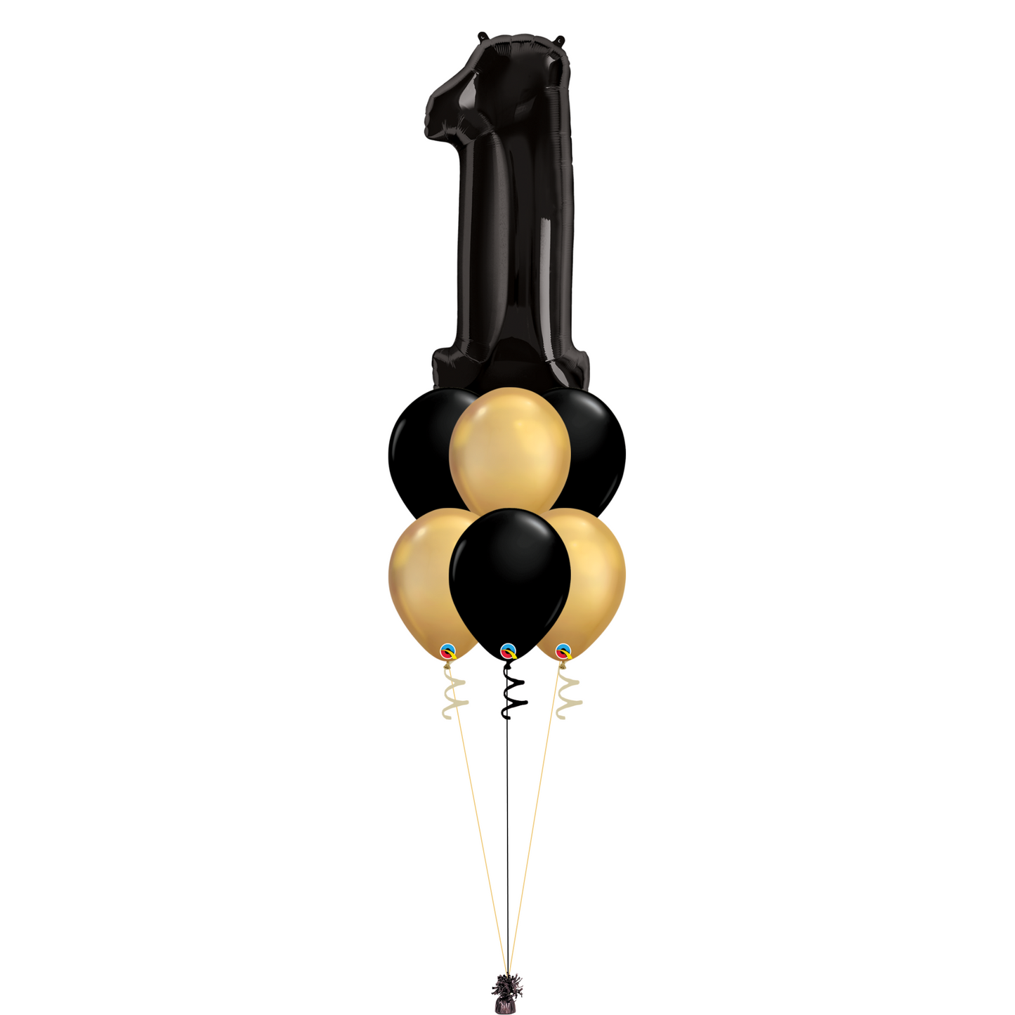 Bouquet of 8 Balloons - Black & Chrome Gold