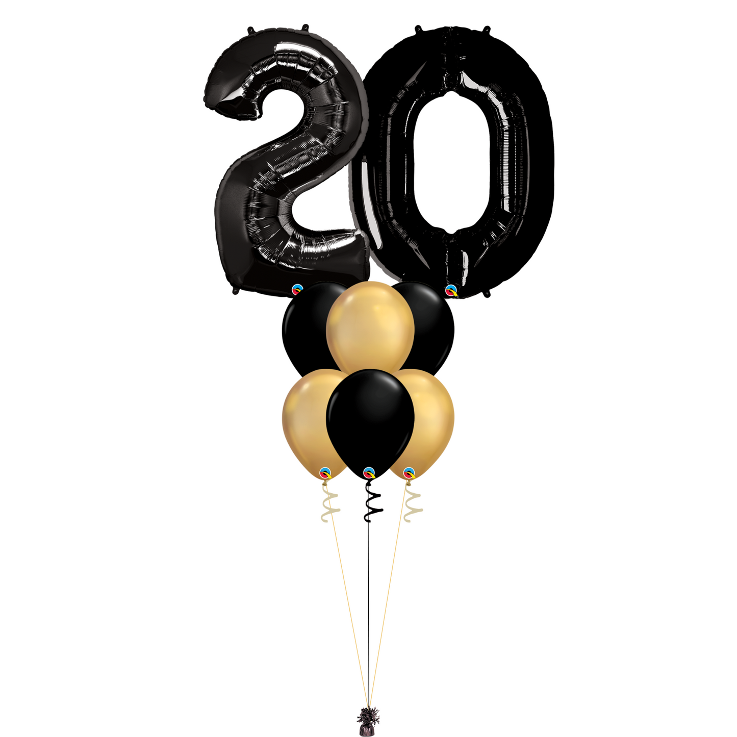 Bouquet of 8 Balloons - Black & Chrome Gold