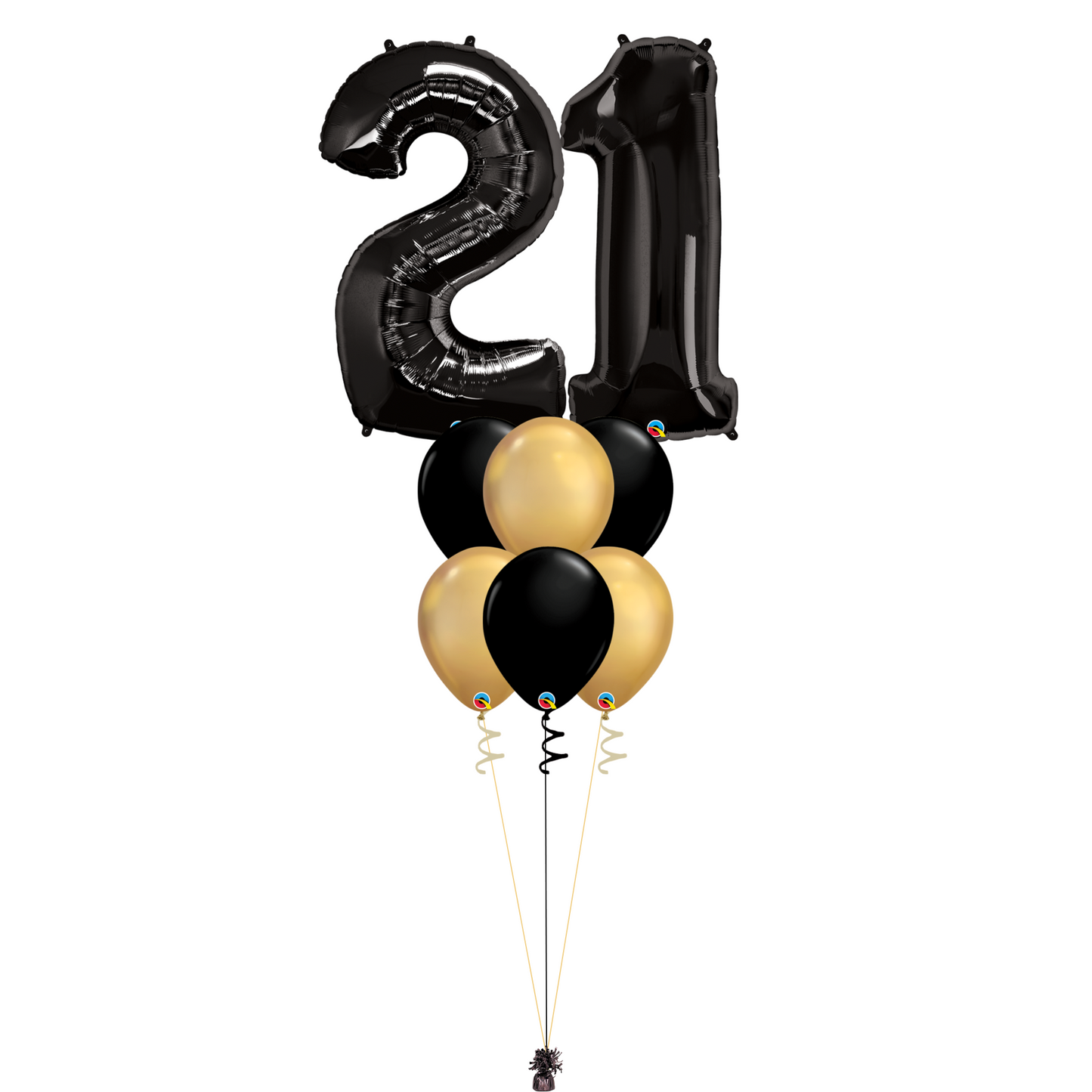 Bouquet of 8 Balloons - Black & Chrome Gold