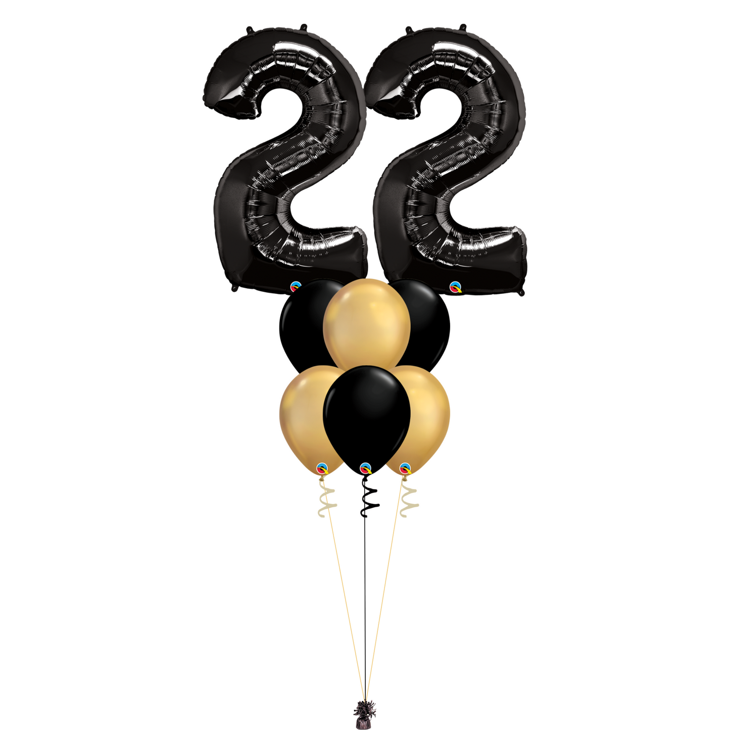 Bouquet of 8 Balloons - Black & Chrome Gold