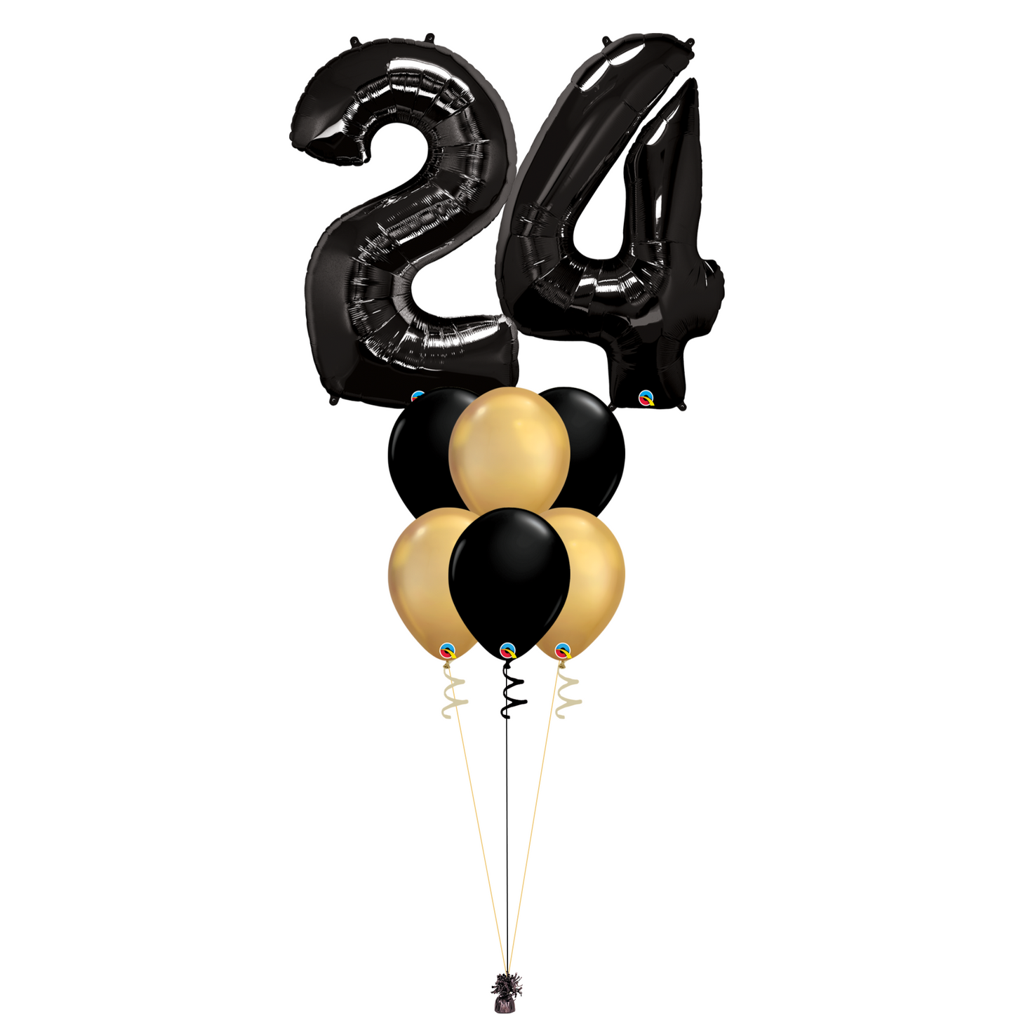 Bouquet of 8 Balloons - Black & Chrome Gold