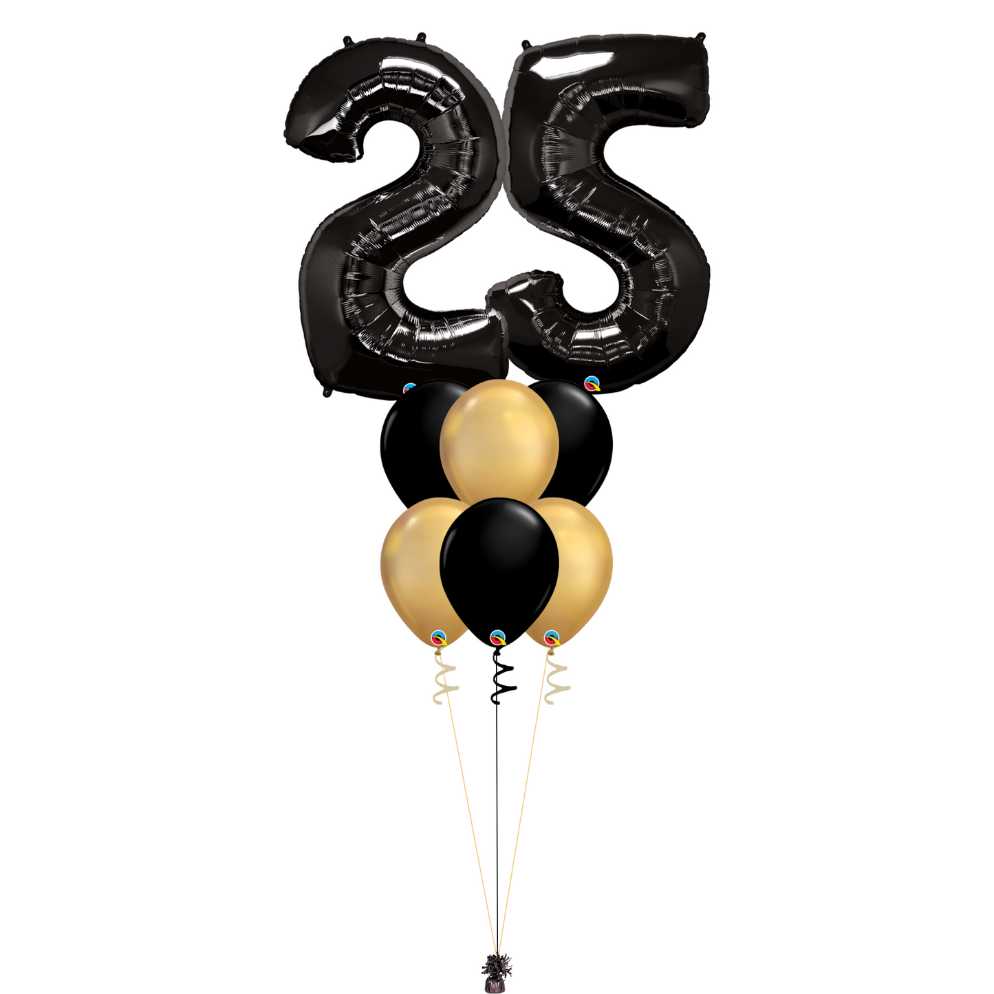 Bouquet of 8 Balloons - Black & Chrome Gold