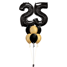 Load image into Gallery viewer, Bouquet of 8 Balloons - Black &amp; Chrome Gold
