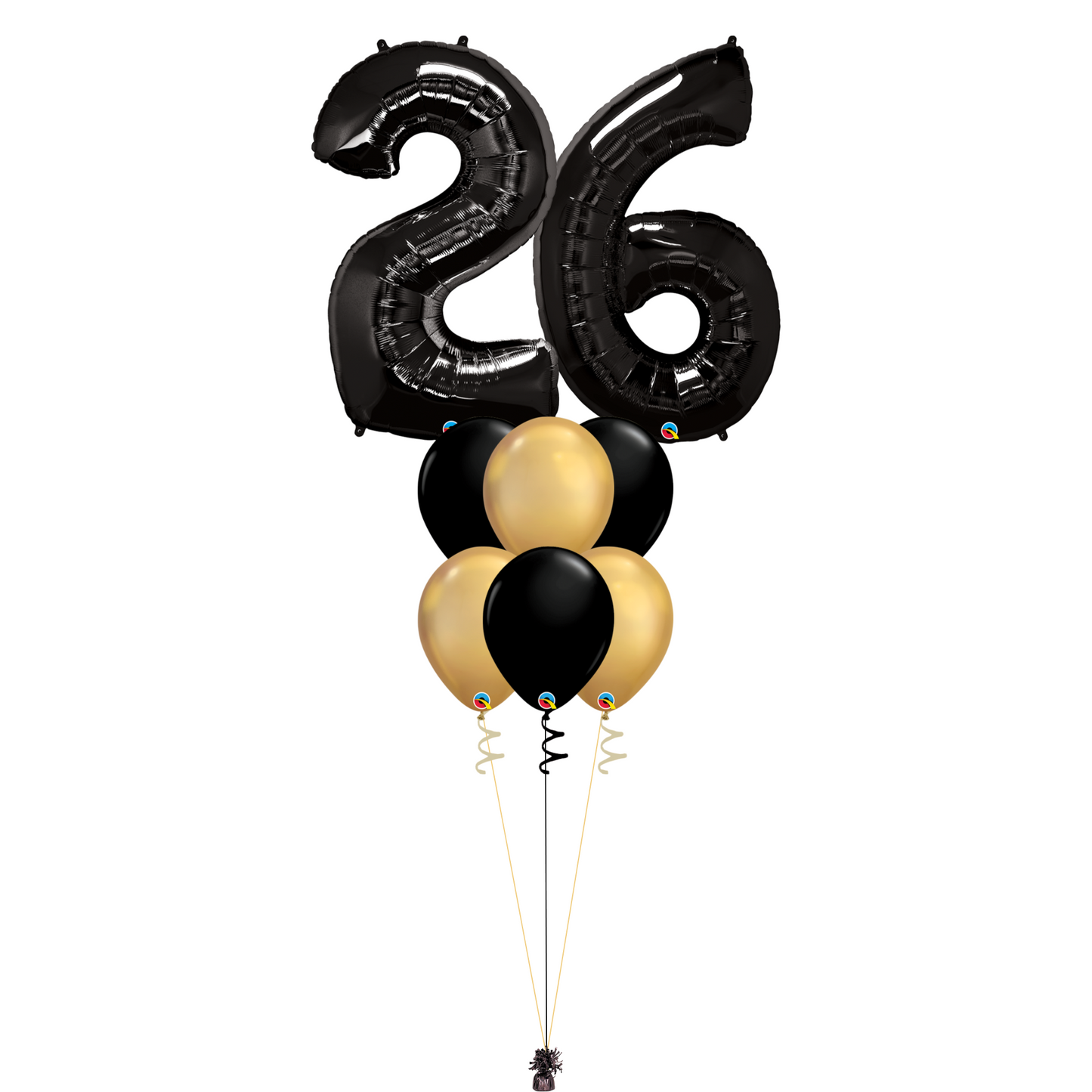 Bouquet of 8 Balloons - Black & Chrome Gold