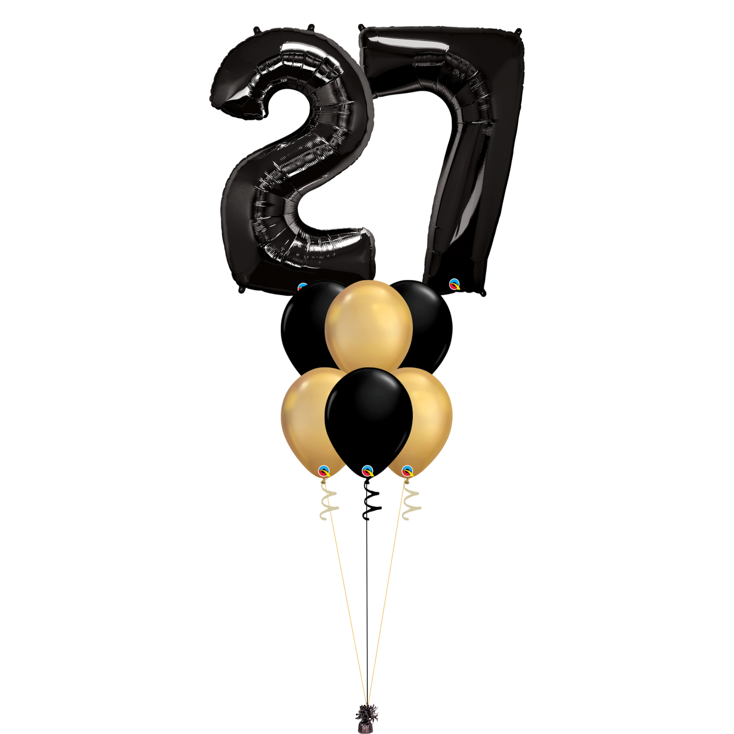 Bouquet of 8 Balloons - Black & Chrome Gold