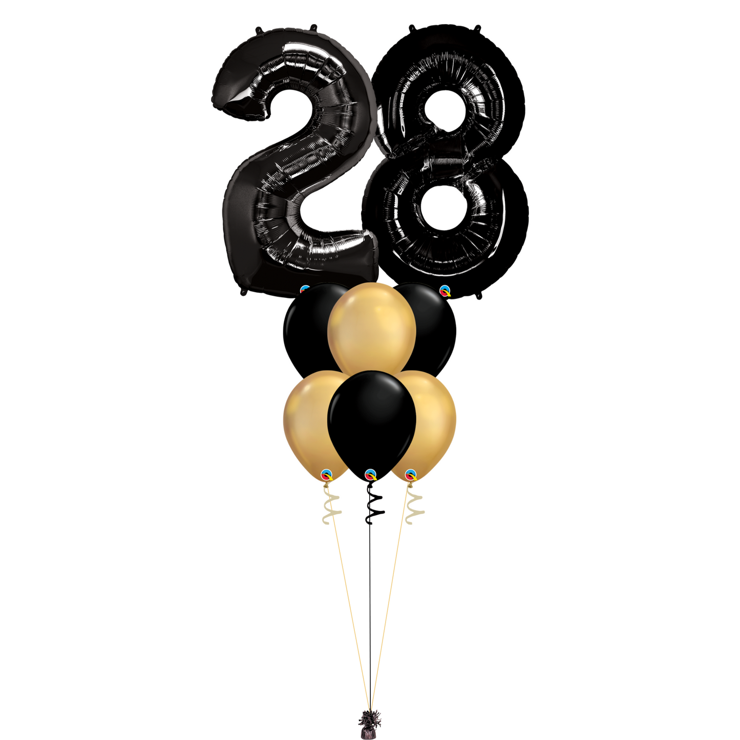 Bouquet of 8 Balloons - Black & Chrome Gold