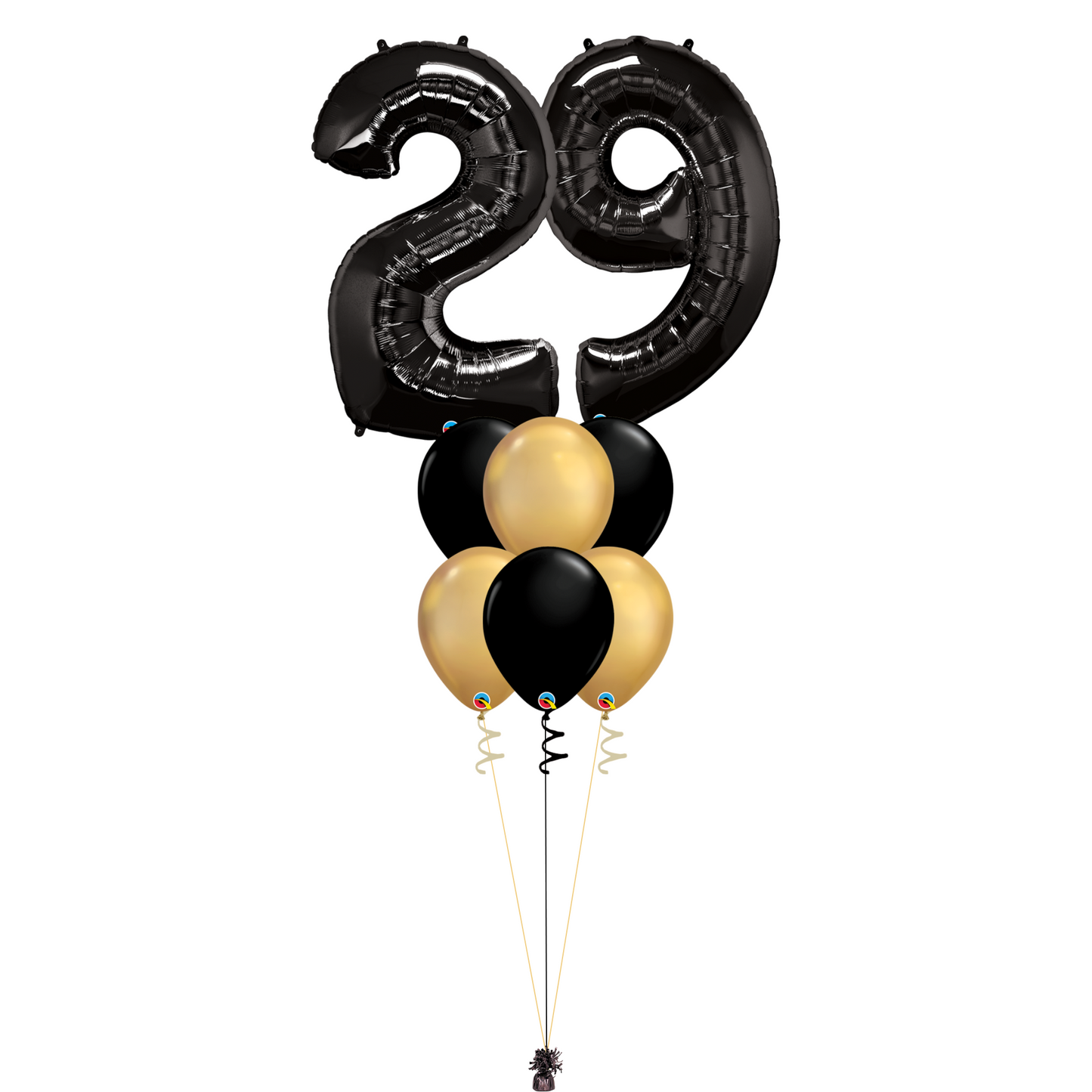 Bouquet of 8 Balloons - Black & Chrome Gold