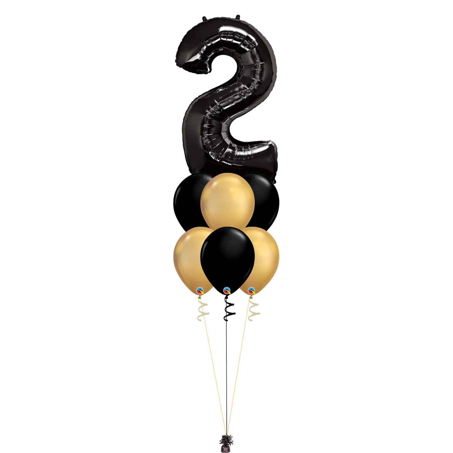 Bouquet of 8 Balloons - Black & Chrome Gold