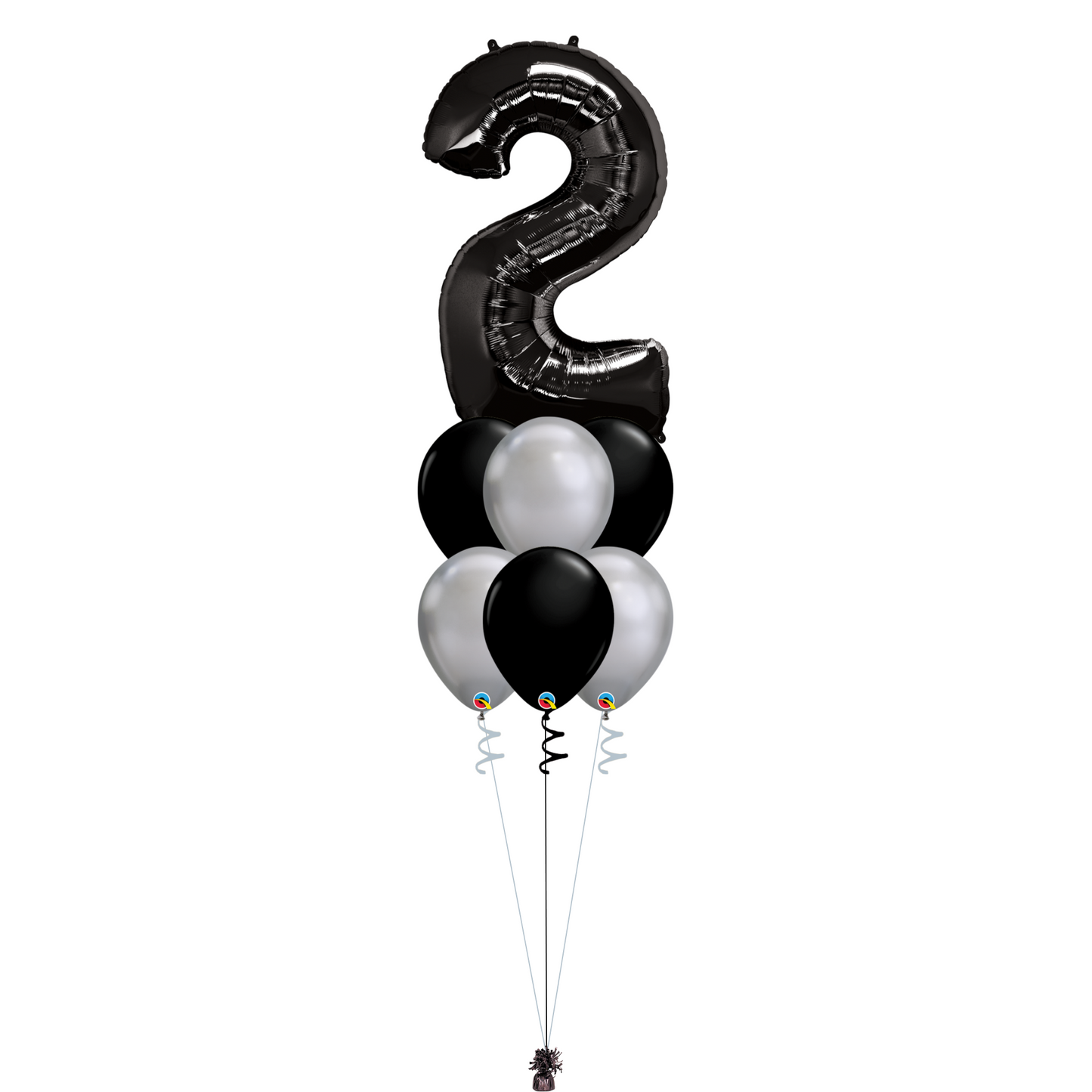 Bouquet of 7 Balloons - Black & Chrome Silver