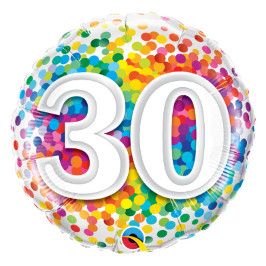 30th Birthday Rainbow Confetti 18" Foil Balloon