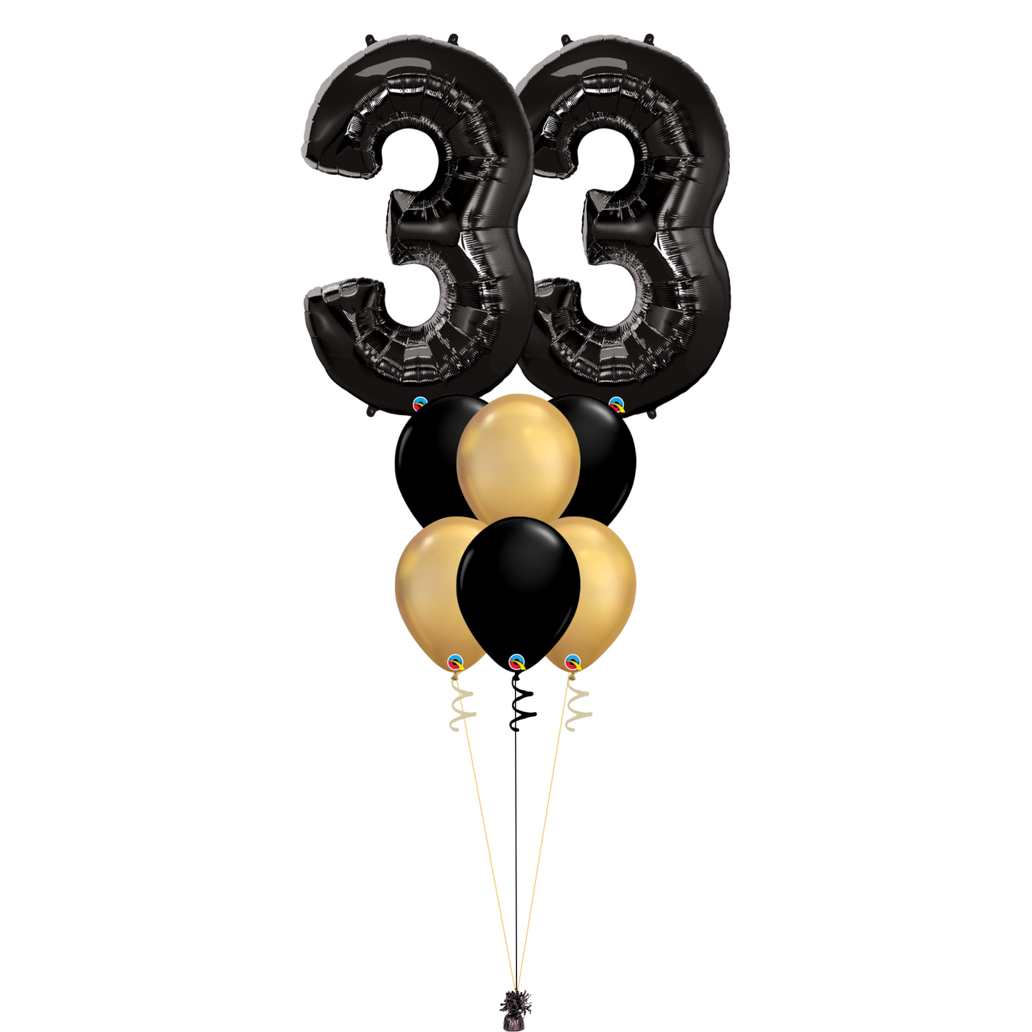 Bouquet of 8 Balloons - Black & Chrome Gold