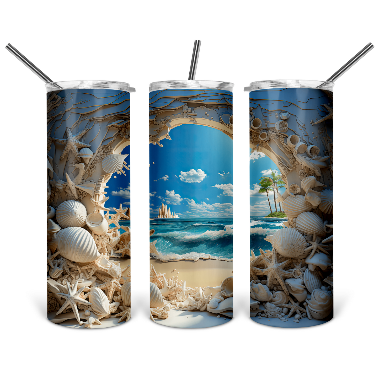 3D Blue Beach Tumbler