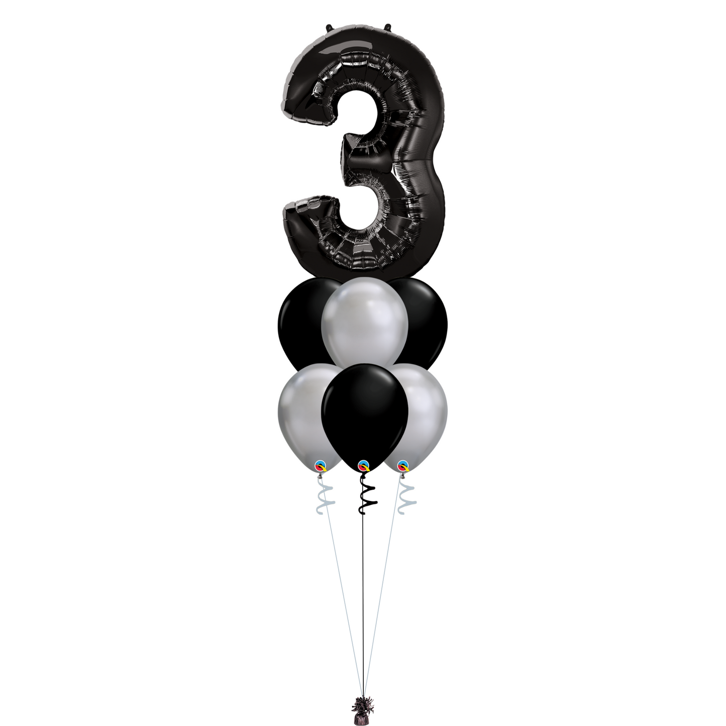 Bouquet of 7 Balloons - Black & Chrome Silver