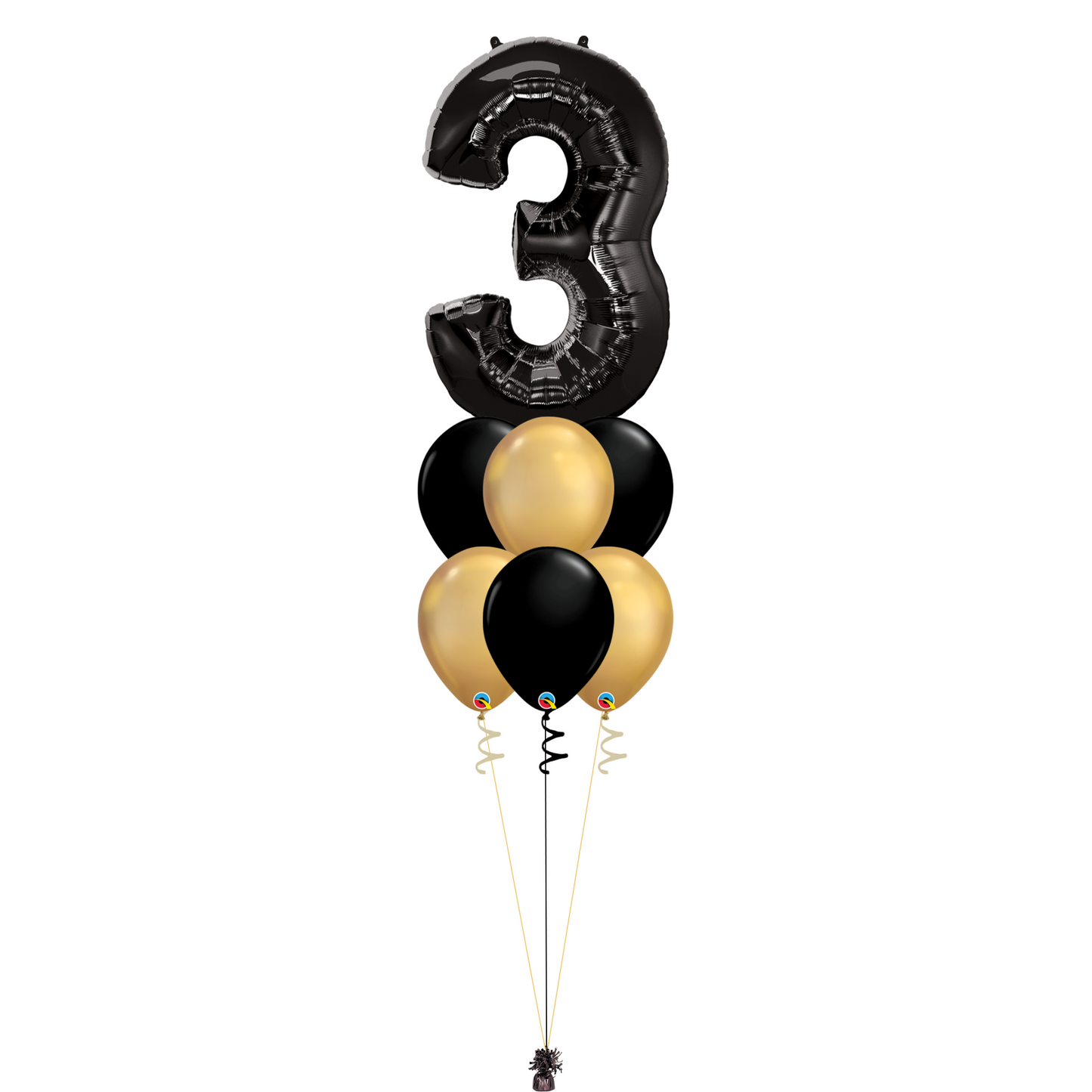 Bouquet of 8 Balloons - Black & Chrome Gold