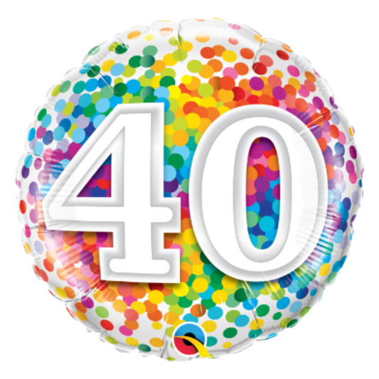 40th Birthday Rainbow Confetti 18" Foil Balloon