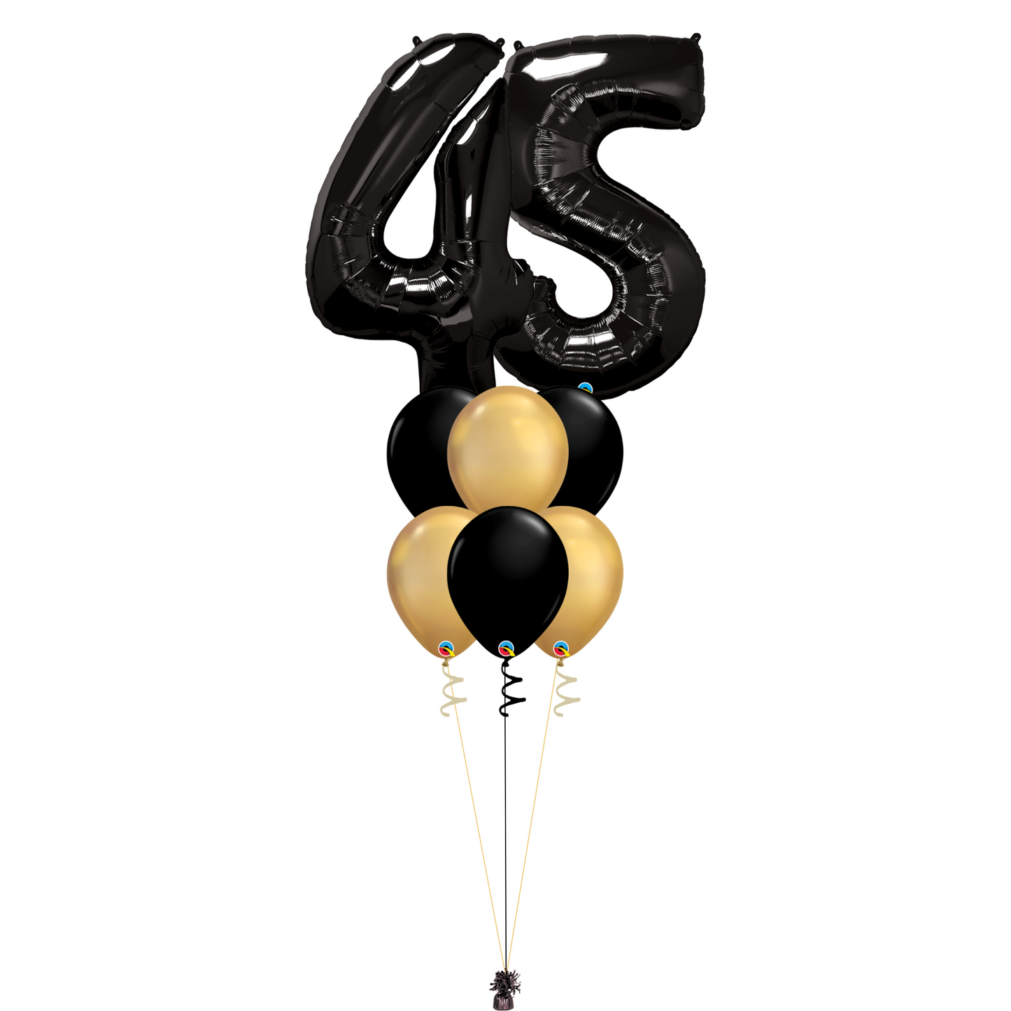 Bouquet of 8 Balloons - Black & Chrome Gold