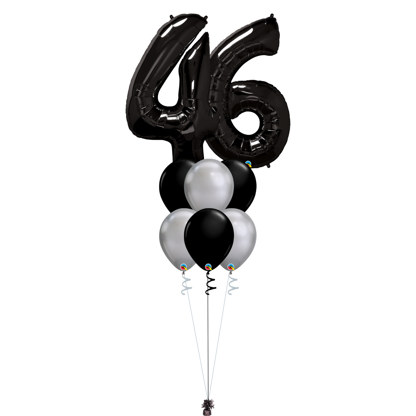 Bouquet of 8 Balloons - Black & Chrome Silver