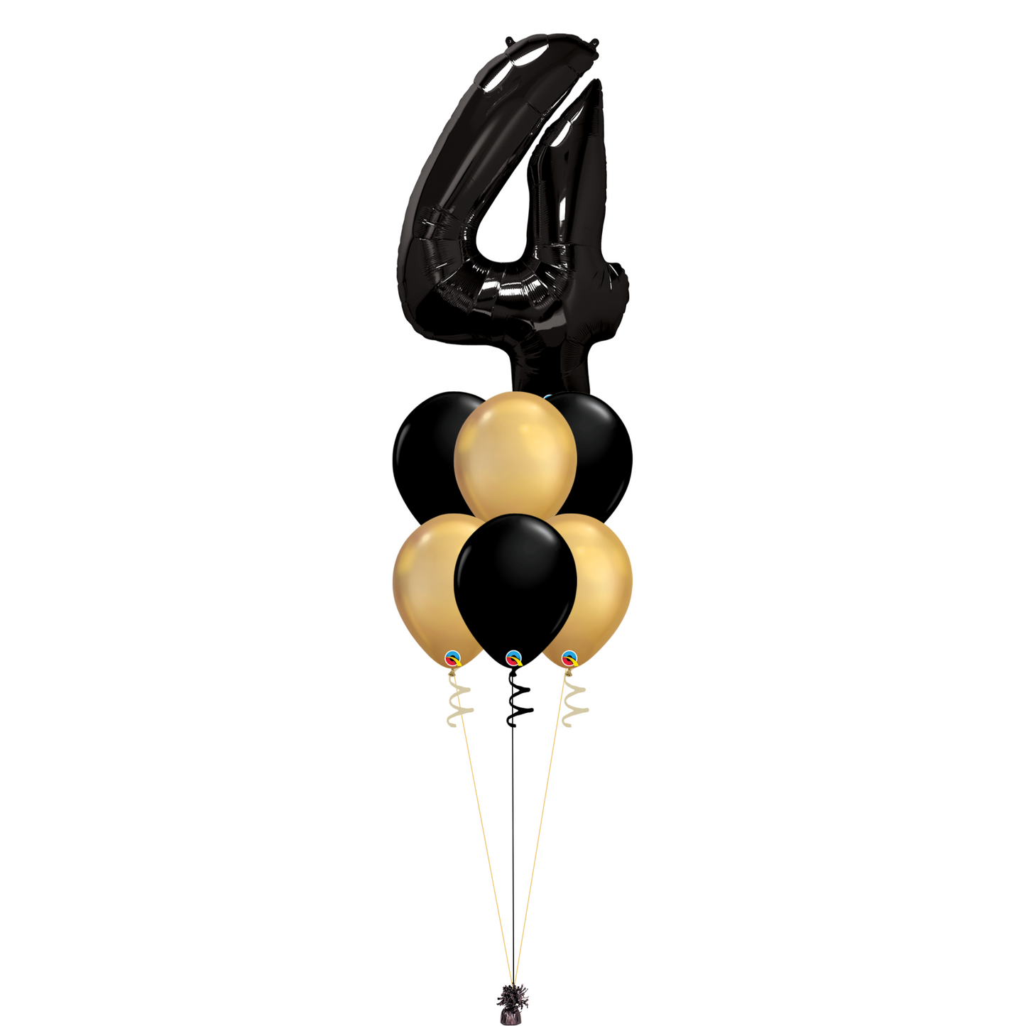 Bouquet of 8 Balloons - Black & Chrome Gold