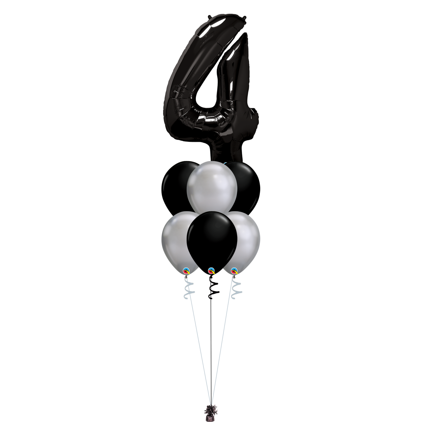 Bouquet of 7 Balloons - Black & Chrome Silver