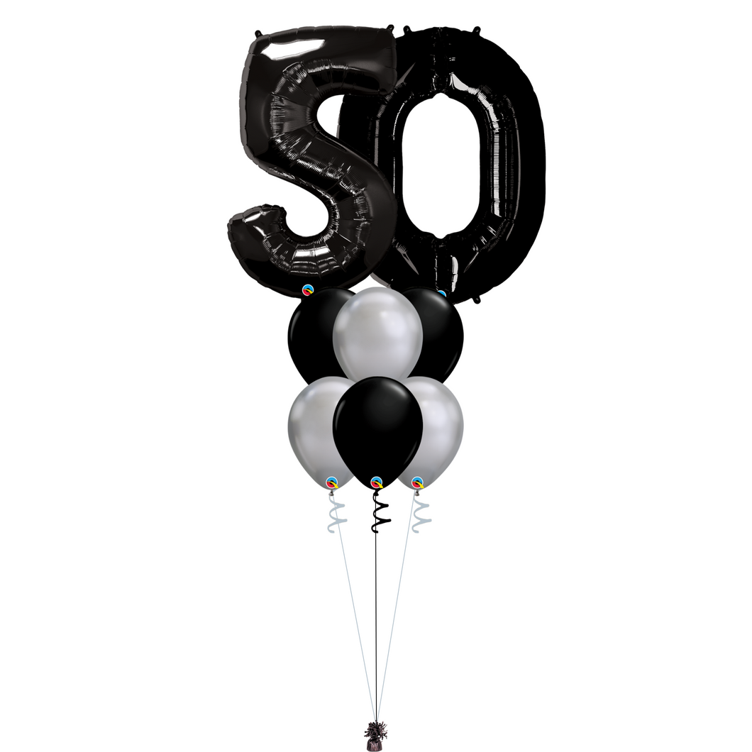 Bouquet of 8 Balloons - Black & Chrome Silver