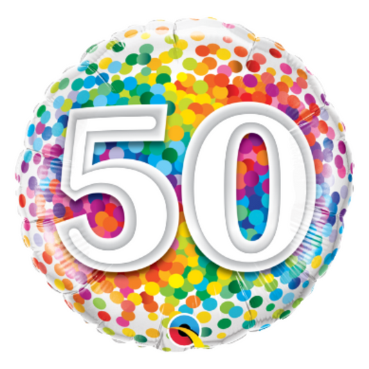 50th Birthday Rainbow Confetti 18" Foil Balloon