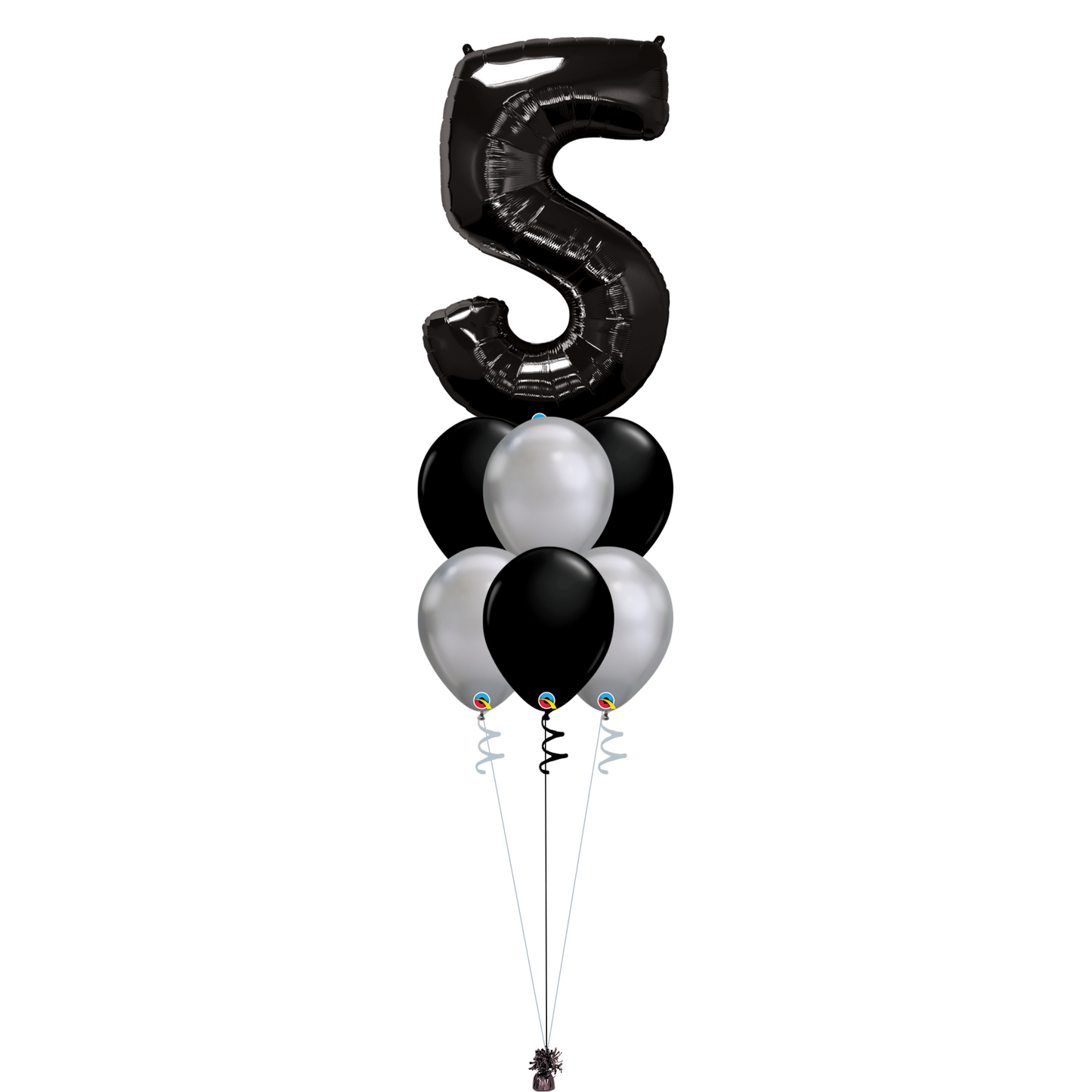 Bouquet of 7 Balloons - Black & Chrome Silver