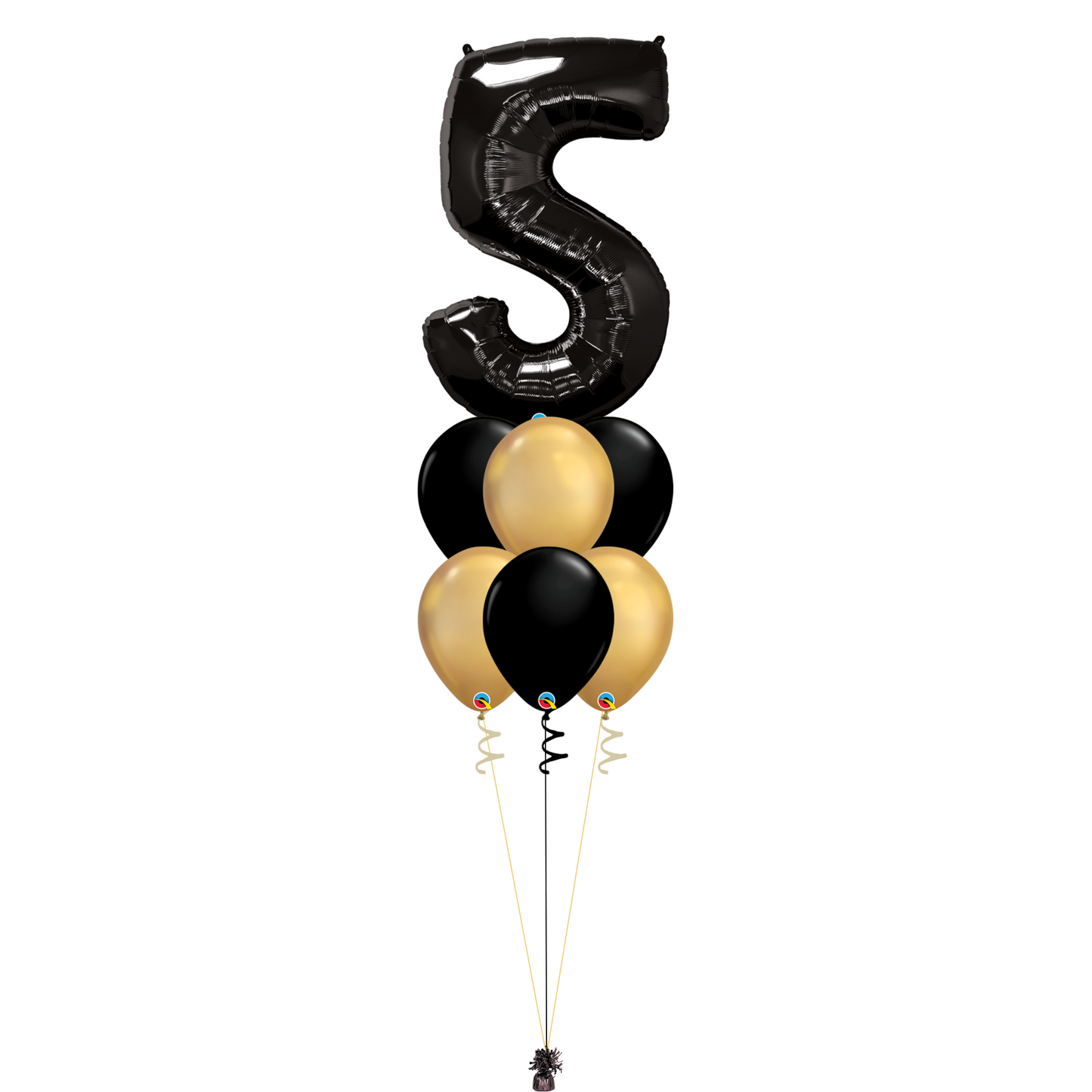 Bouquet of 8 Balloons - Black & Chrome Gold