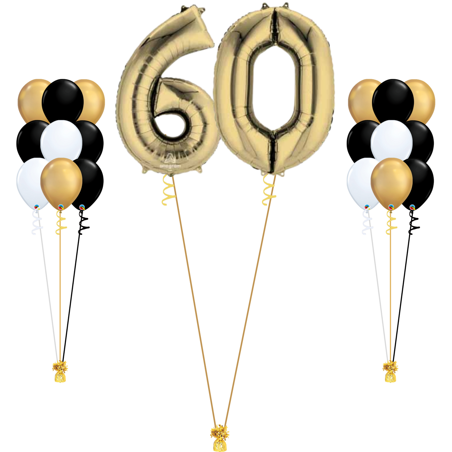 60th Birthday Glitz and Glam Bundle - Black, Satin Gold and White