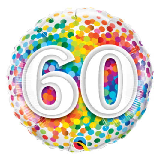 60th Birthday Rainbow Confetti 18" Foil Balloon
