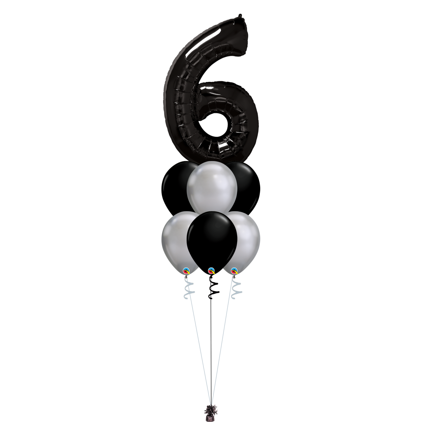 Bouquet of 7 Balloons - Black & Chrome Silver